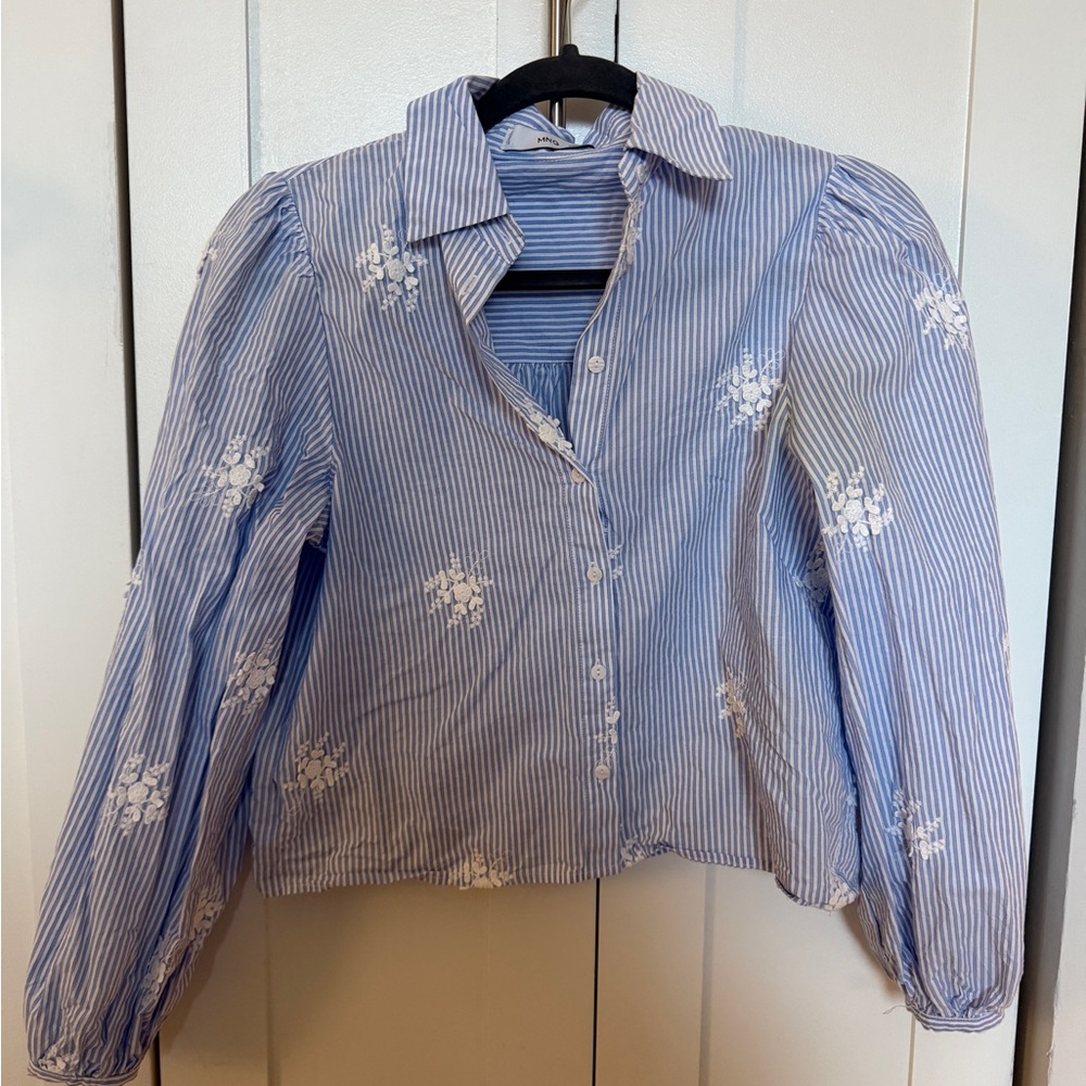 Mango Flowered Embroidered Stripe Shirt